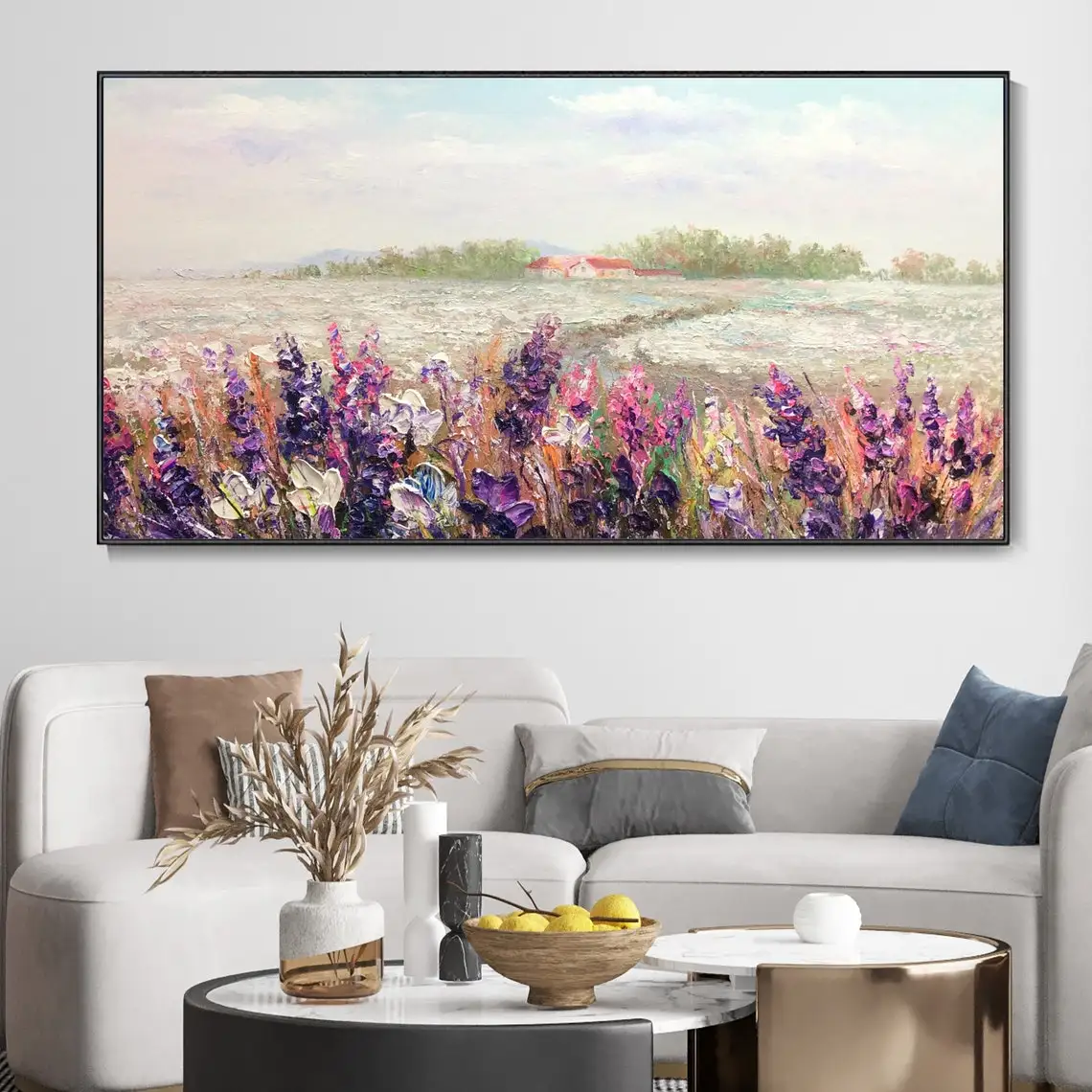 Large Abstract Landscape Oil Painting Handmade Pastoral Painting Flower Textured Hand Painted On Canvas Wall Art For Living Room