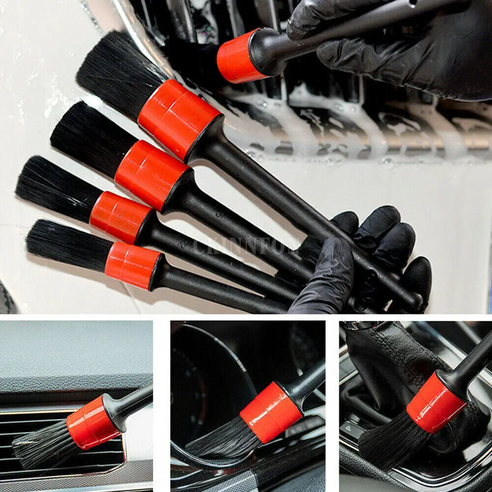 10Sets Multi-Functional Car Detailing Brushes Car Wash Slit Brush Clean Seat Detail Brush Natural Boar Hair Brushes
