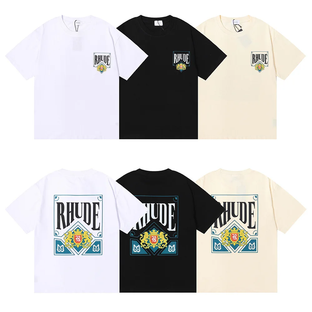 

RHUDE micro label poker card printed short sleeve T-shirt for men and women couples high street loose half sleeve