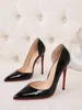 2025 Summer New Side Empty Pointed High Heels for Women Thin Heels 6cm 8cm 10cm 12cm Sexy Black Bottomed Red Leather Pumps 2