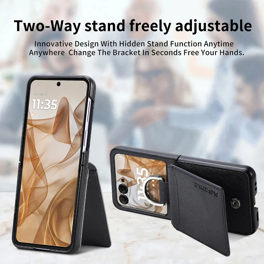 Premium PU Leather Phone Case with Finger Ring, Card Slot & Wallet Holder