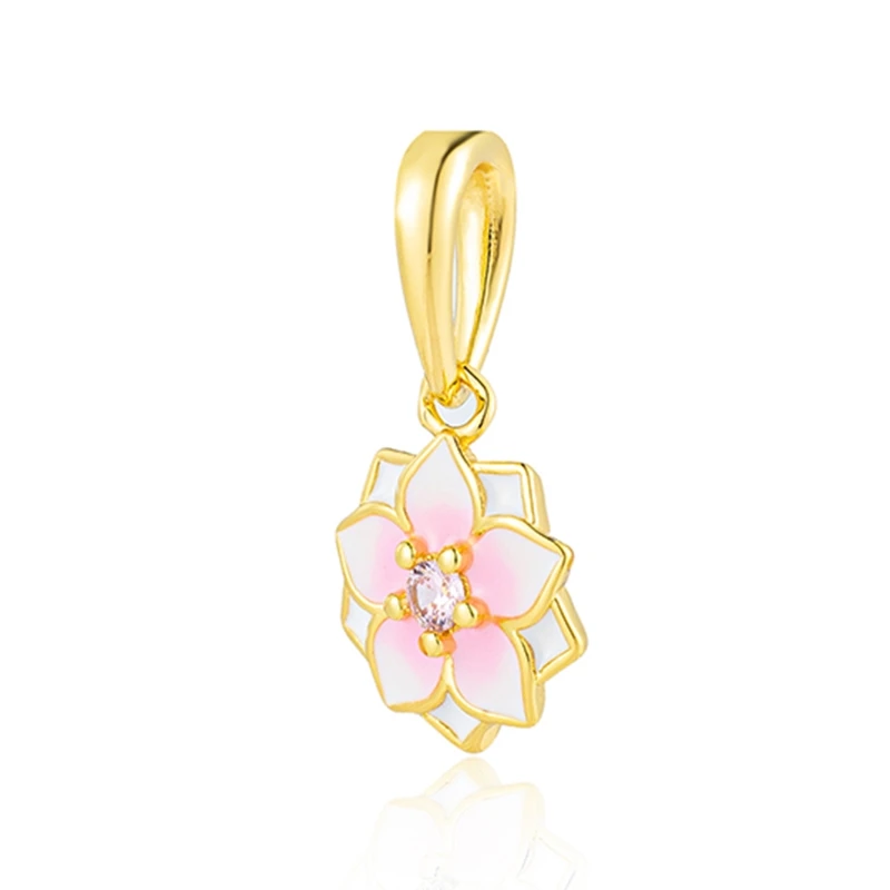 New Gold Daisy Safety Chain Family Tree Lucky Clover Cherry Blossom Clip Charm Bead Fit Original 925 Silver Bracelet DIY Jewelry 4