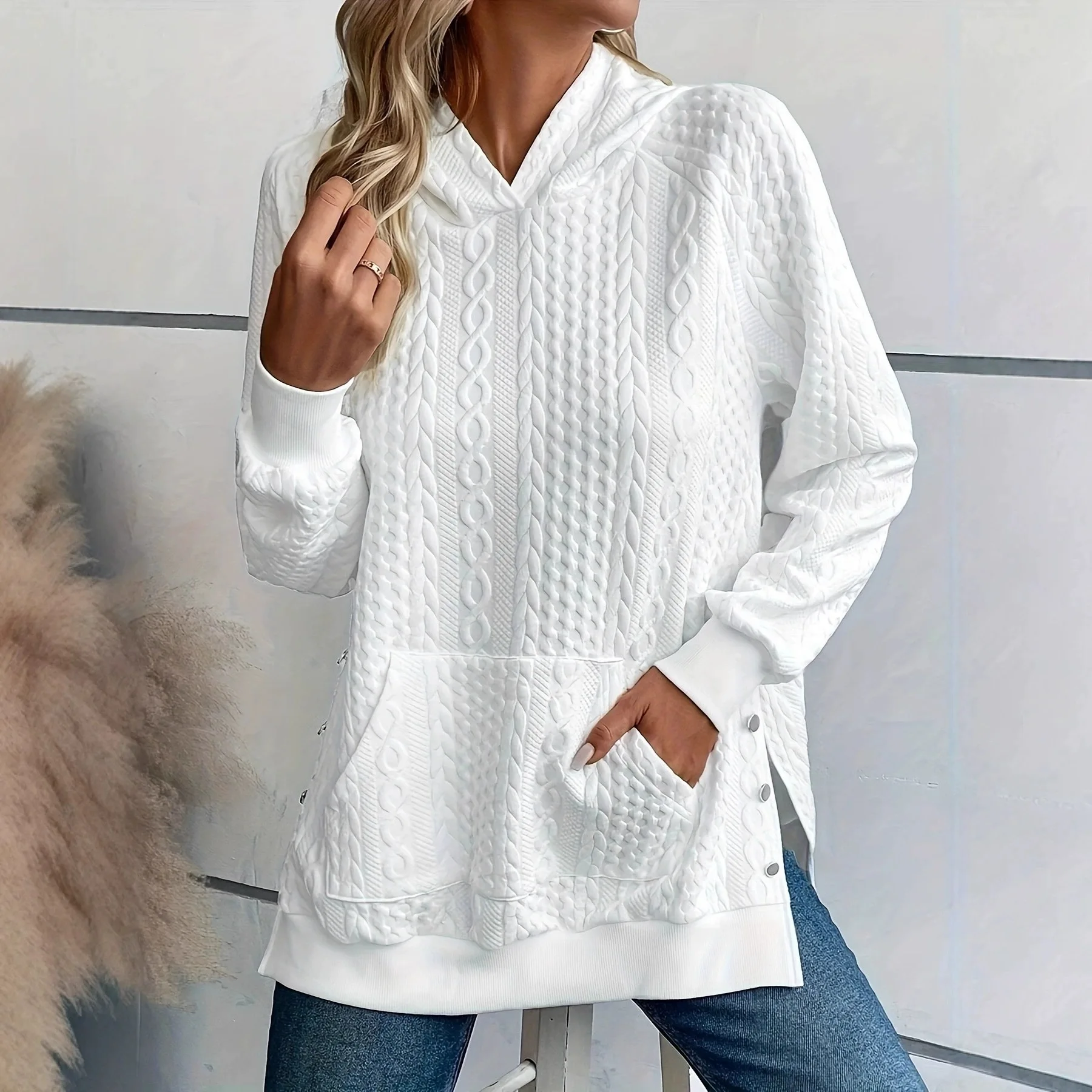 White Casual Hoodie Women Long Sleeve Sweatshirt