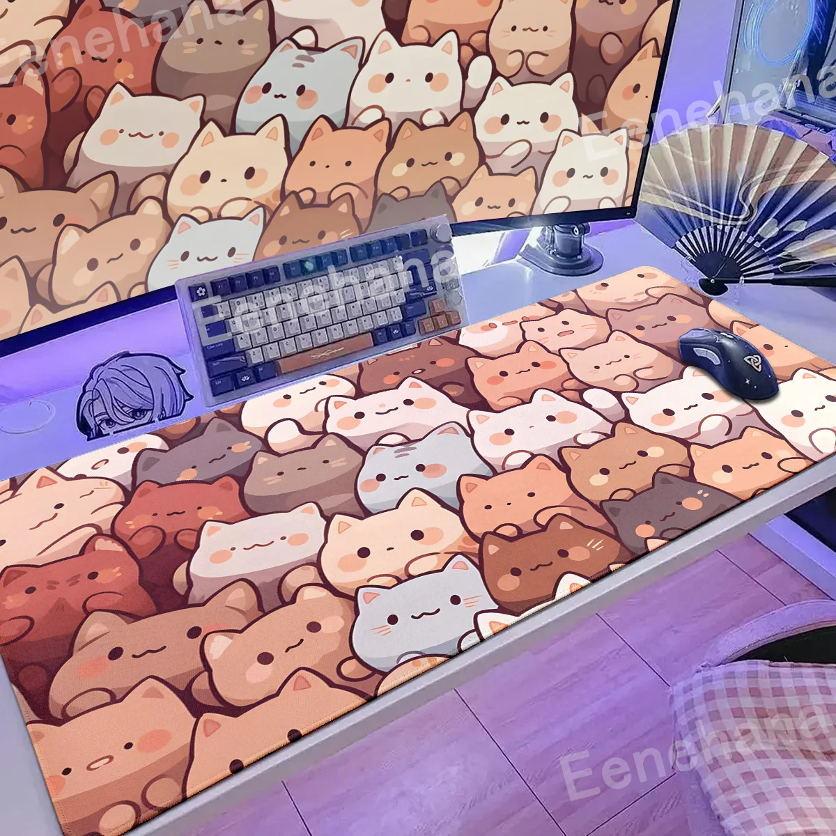Große kawaii gamer mauspad niedliche japanische katze hakimi mauspad kunst deskmat computers piel zubehör teppich 900x400 spiel matten – Detail 3