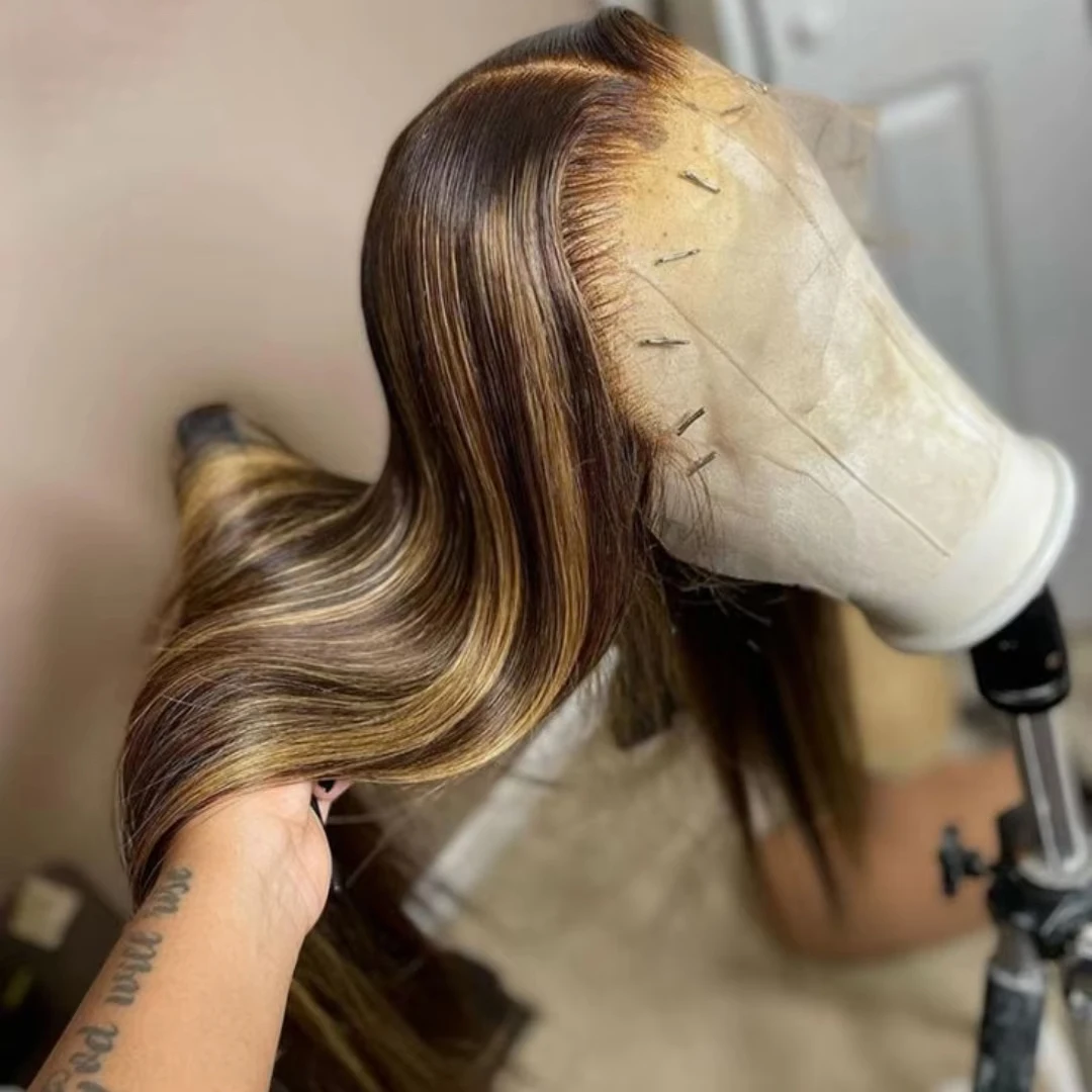 250 Density Highlight Wig Human Hair 30 Inch 360 Full Lace Wig Brazilian Ombre Colored Lace Frontal Wig Human Hair For Women 1