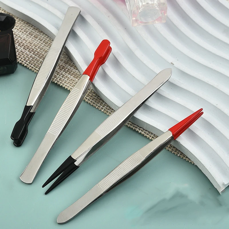 4-teiliges Set Pinzetten mit Gummispitzen, PVC-Silikonbeschichtete Flache und Gebogene Zangen für Labor, Industrie, Schmuck, Handwerk, Münzen und Stempel – Detail 4