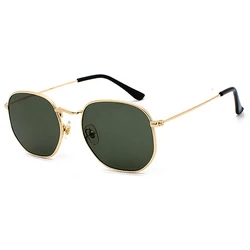 Chic Metal Polygon Mirror Lens Unisex Sunglasses with UV400 Protection (Gold-Dark green)