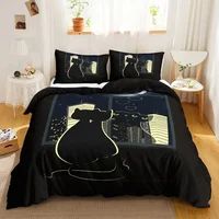 3PCS Single-sided Printed Bedding Set ,Comforter Cartoon Cute Cat Duvet Bedding Cover Pillows Comfortable Bedspreads BeddingSet 6