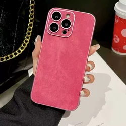 Luxury Matte Fabric Leather Phone Case - Soft Silicone Shockproof Solid Cloth Back Cover - iPhone 13 (Rose)
