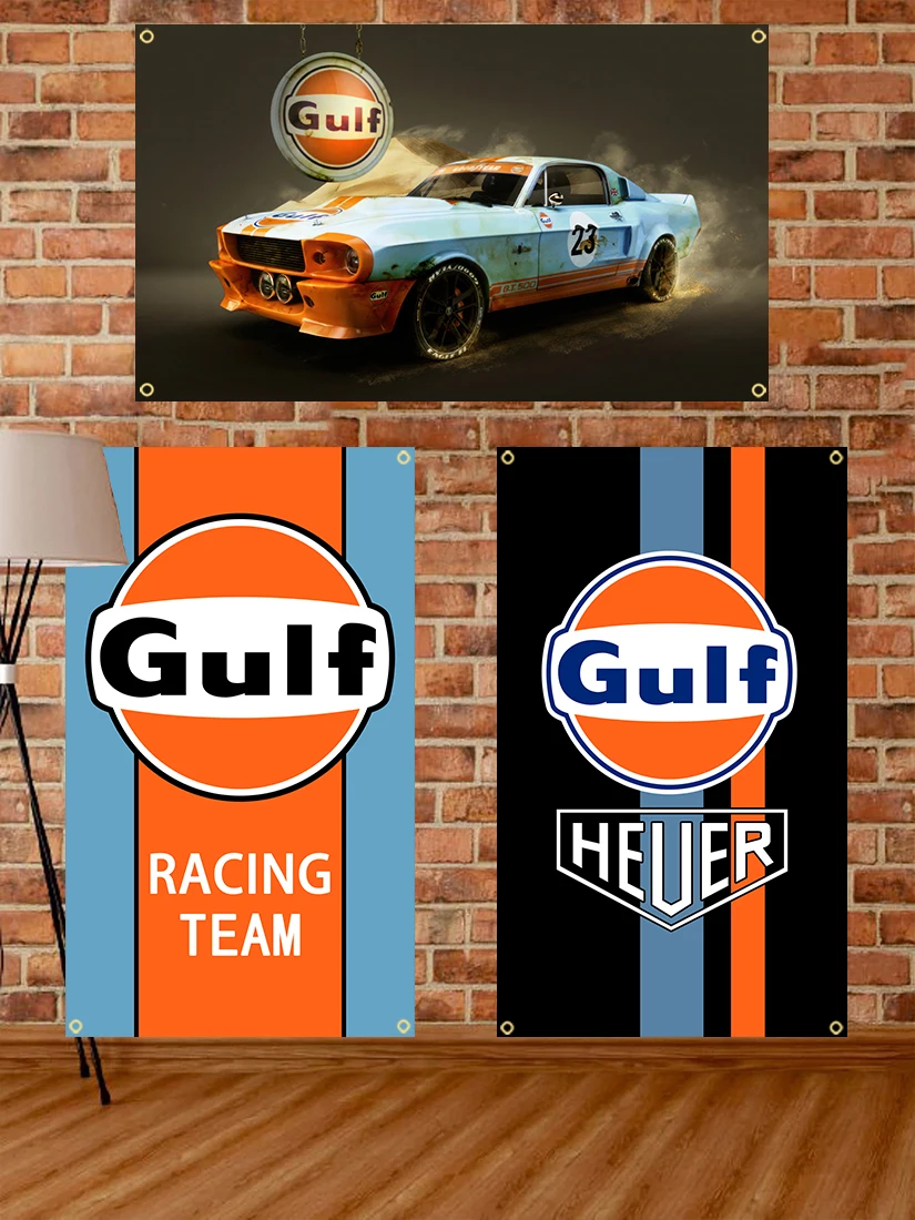 90x150cm Gulfs Oil Racing Car Flag Polyester Printed Decoration Banner Tapestry Jemony