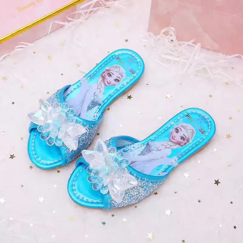 Disney Girls Slippers Cartoon Frozen Elsa Print Summer Children