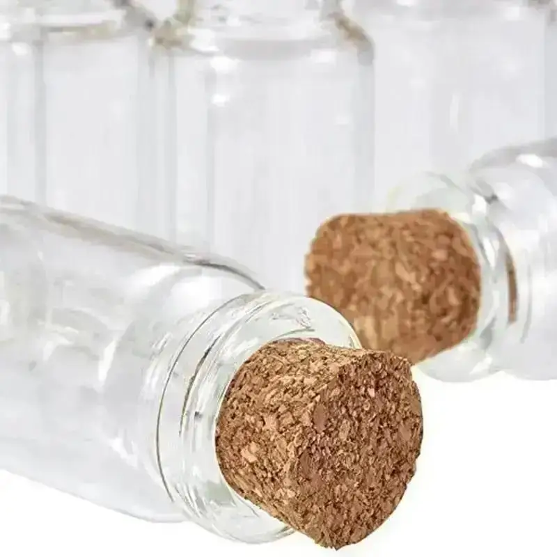 10Pcs Mini Empty Glass Cork Bottles Pendant Charm Vials Wish Craft Glass Jars Tea Coffee Sugar Storage Home Storage Supplies