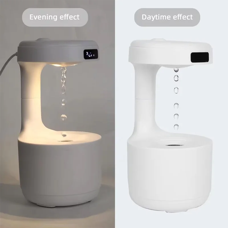 Creative Water Drop Backflow Humidifier USB Powered with LED Display for Home Office and Bedroom Air Moisturizing