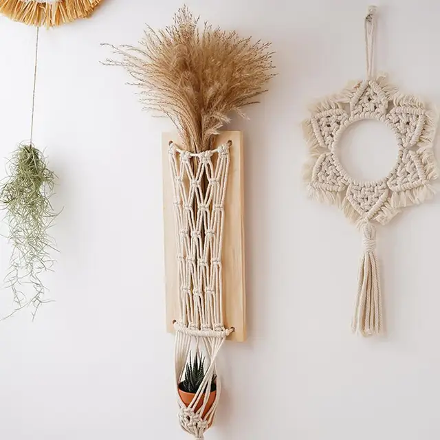 Boho Flowers Fali Függők Gobelin Virág Kosár Növényi Fogas Északi Stílusú Bohém Otthoni Dekoráció Rusztikus Virágtárolás - Image 4