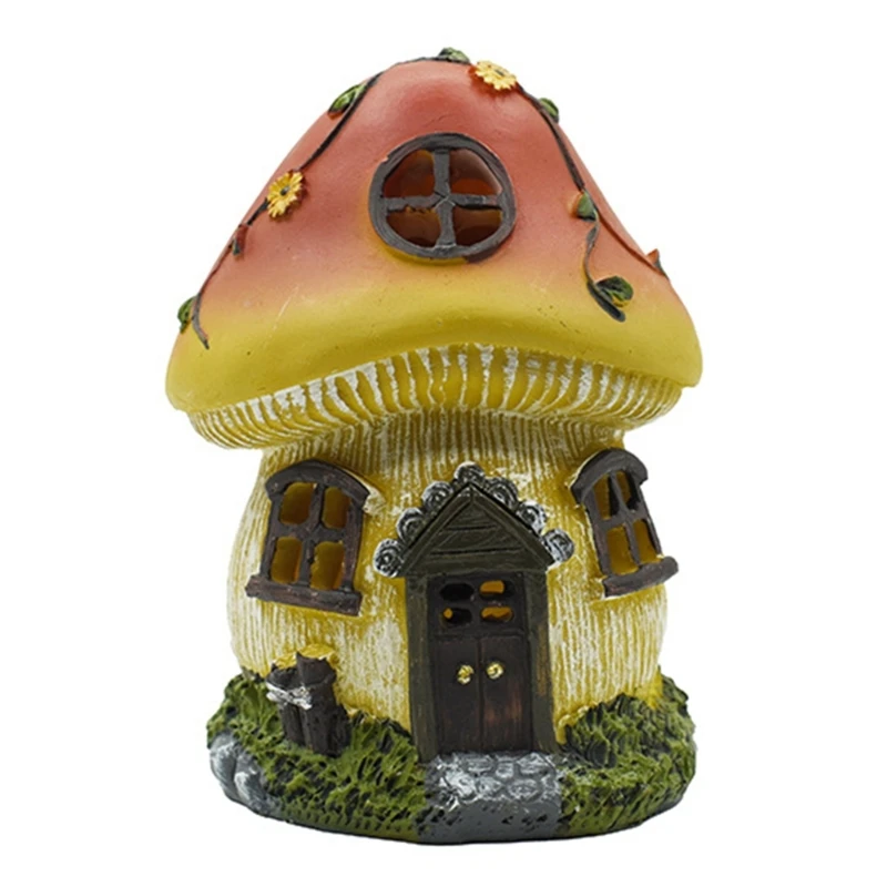

Mushroom House Statue Lights Resin Craft Solar Lights for Outdoor Garden Decor