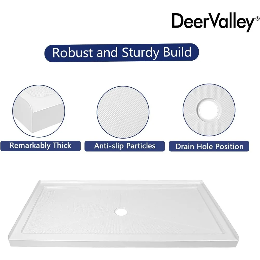 Single Threshold Shower Base, Center Drain Location, 60"L X 34"W Rectangle Acrylic Shower Pan