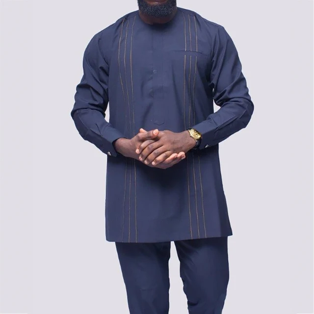 Taiwo Round Neck Long-sleeve Dashiki Shirt and Pant - Image 3