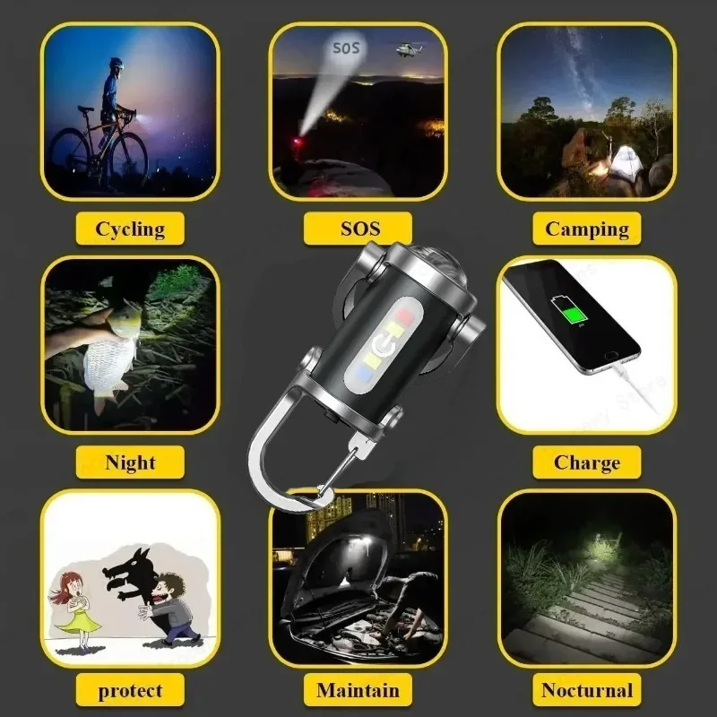 New COB LED Camping Lantern USB Rechargeable Portable Waterproof Hanging Keychain Flashlight for Outdoor Home Decor