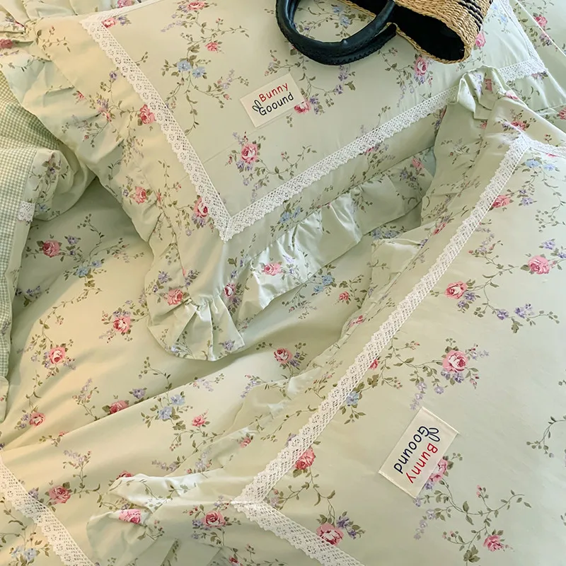 100% Cotton Spring Garden Flowers Botanical Chic Ruffles Soft Comfortable Double Queen (1Duvet Cover+1Bed Sheet+2Pillowcases) 4
