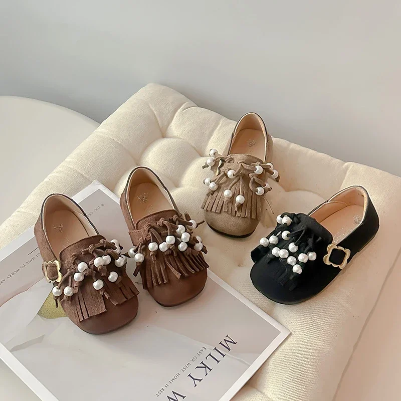 Girls Leather Flat Shoes Princess Tassel Moccasins