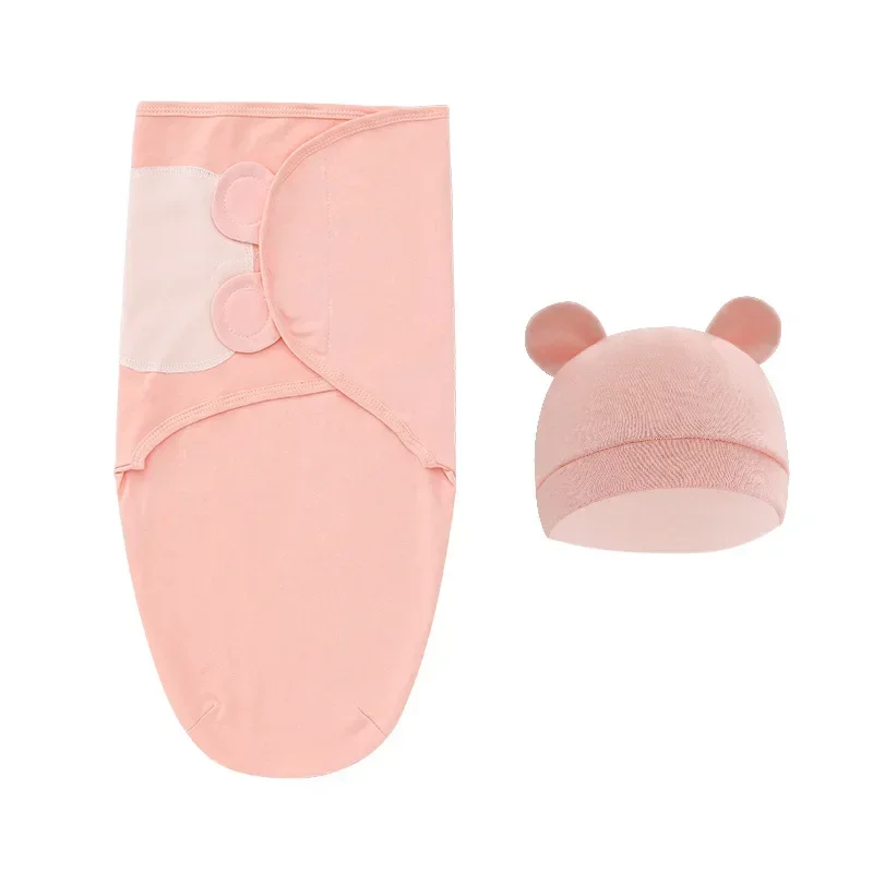 Organic Cotton Baby Swaddle Blanket Wrap Hat Set for Infant Adjustable Newborn Swaddle Baby for 0-3 Month cotton muslin blanket,cotton blanket,swaddle blanket,cotton swaddle,cotton gauze blanket,blanket hat set,cotton knit blanket