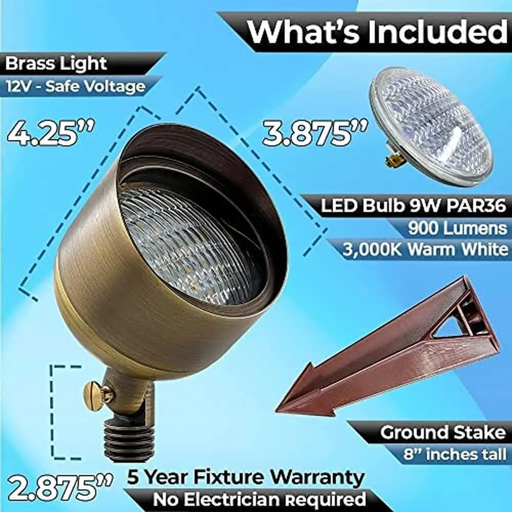 LED Outdoor Landscape Lighting 9W PAR 36 Brass Spotlights 4-Pack Waterproof Wall Wash Security Lamps Garden Trees Patio Energy 4