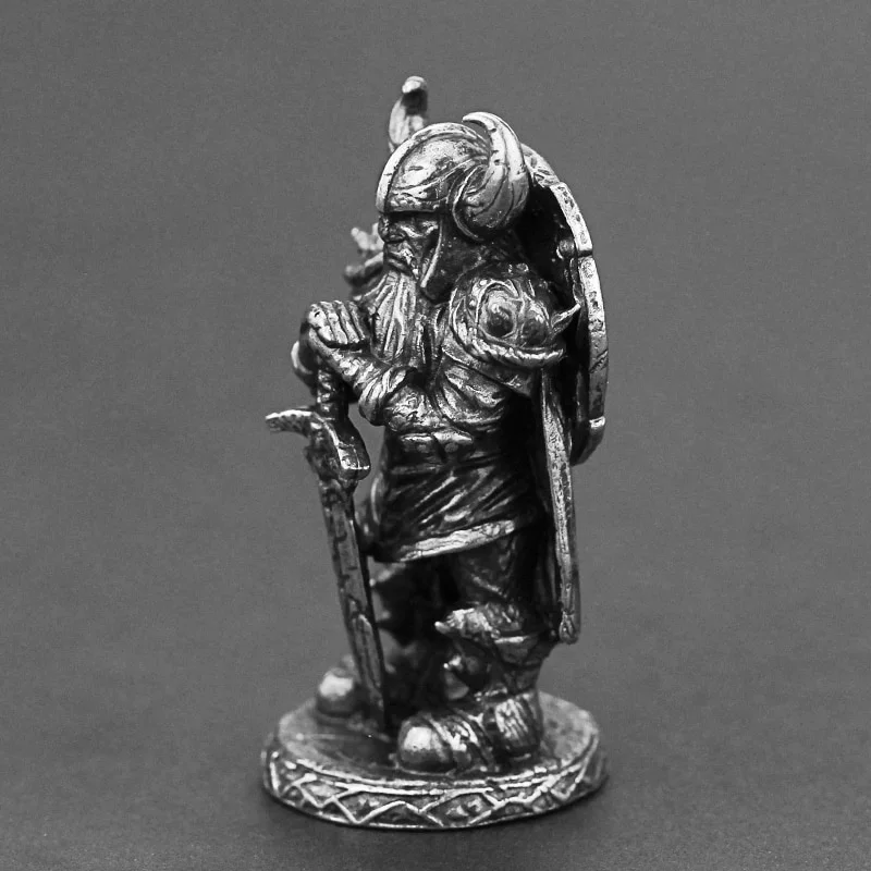 White Copper Viking Swordsman Figurine - Metal Brass Soldier Ornament Craft Decoration Accessory