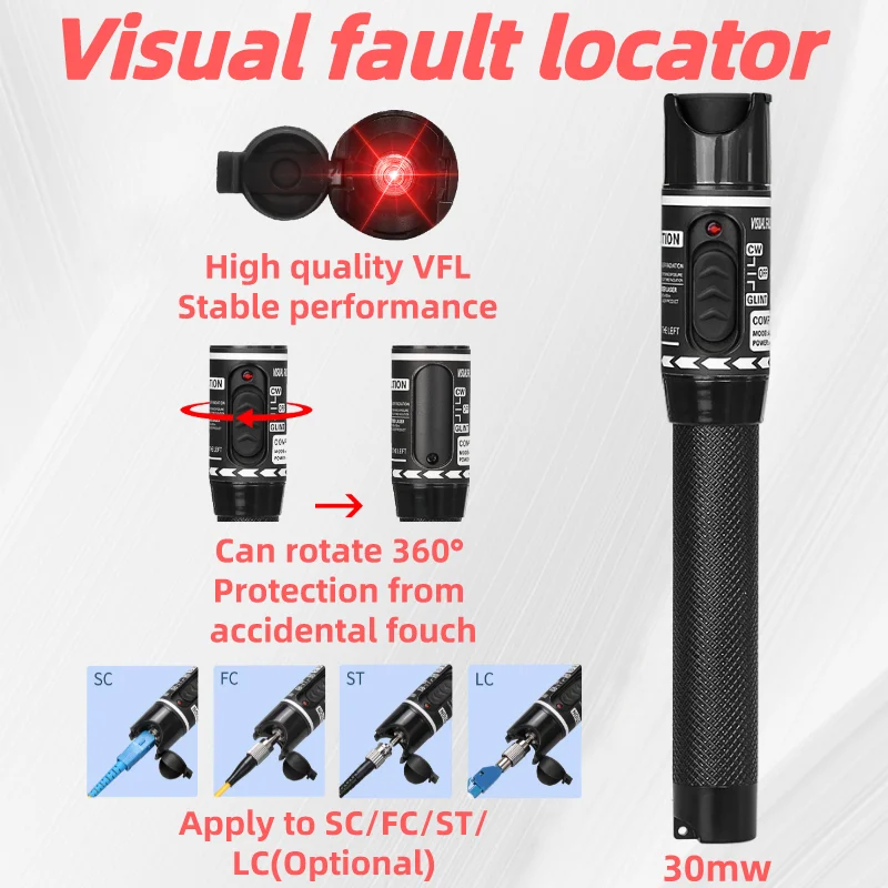 

High Quality Visual Fault Locator FTTH Fiber Optic Cable Test Tool 1/10/20/30/50mw (Optional) VFL 2.5mm (SC/FC/ST) Interface