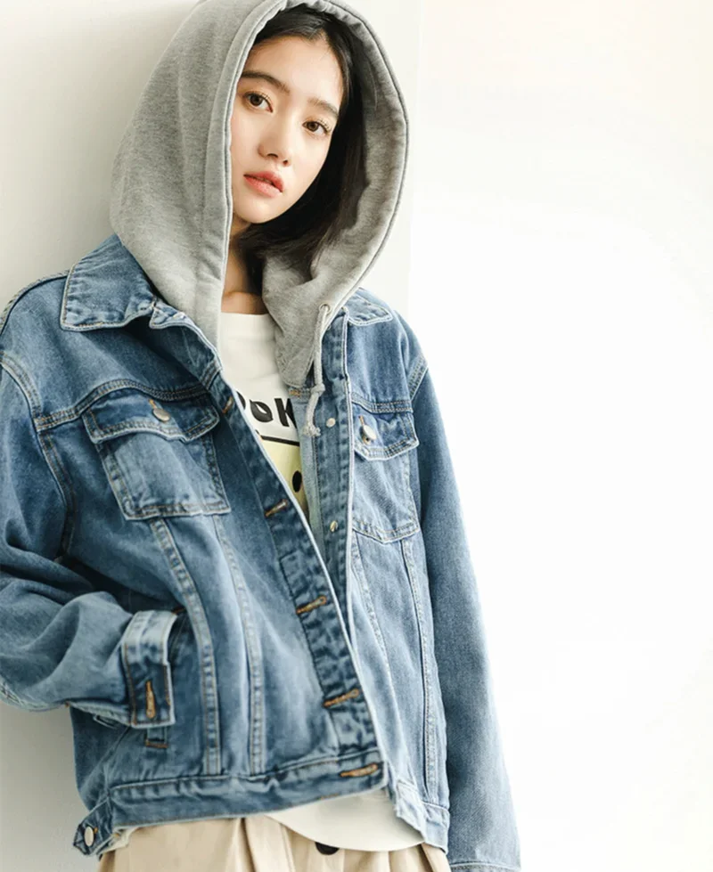 Bf Hoodie Denim Jacket Women Street Fashion Korean Loose Cowboy Jacket 2024 Spring Autumn New Outwear Student Vintage Streetwear