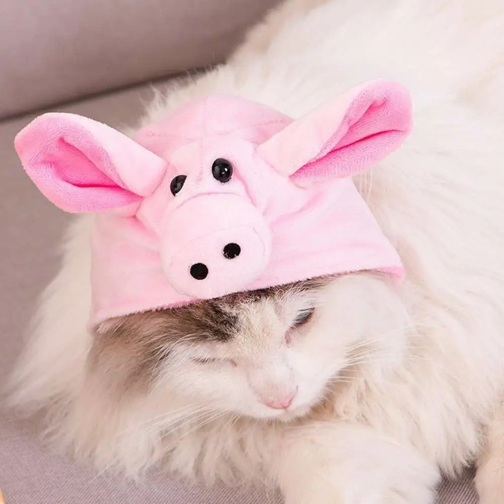 

Plush Pet Hat Plush Pig Shape Pet Hat Small Dog Winter Costume Comfortable Kitten Headwear