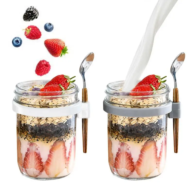 Overnight Oats Container Airtight Oatmeal Glass Jars with Lid and Spoon