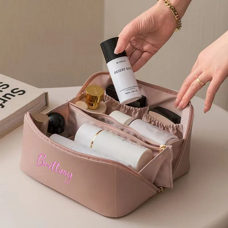 Personalized embroidery cosmetic bag organ pillow bag multi-layer travel tote cosmetic case cosmetic storage bag 4