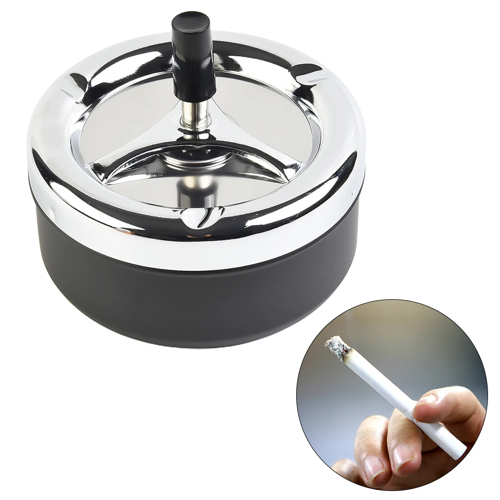 Metal Rotating Ashtray XXL Size Black Chrome Finish Modern and Elegant Suitable for Indoor and Outdoor Use metal ashtray