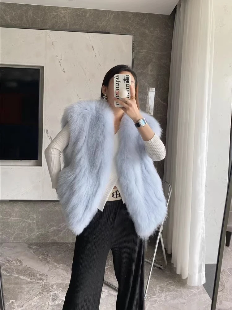 2023 Beautiful Womens Tassel Rabbit Fur Vest with Raccoon Trim - ursfur