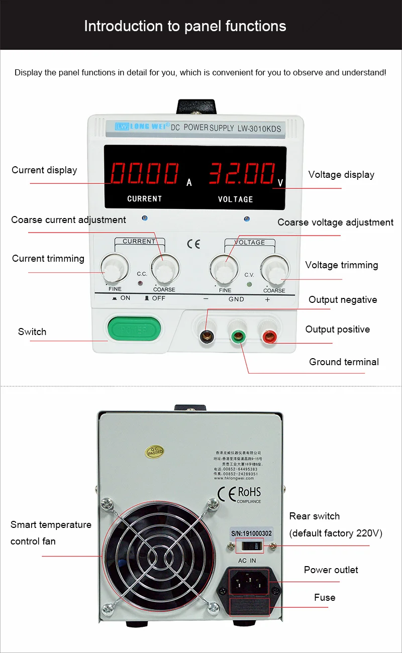 LW-303KDS Longwei 30V 3A Adjustable 90W DC Power Supply LED Display Laboratory P