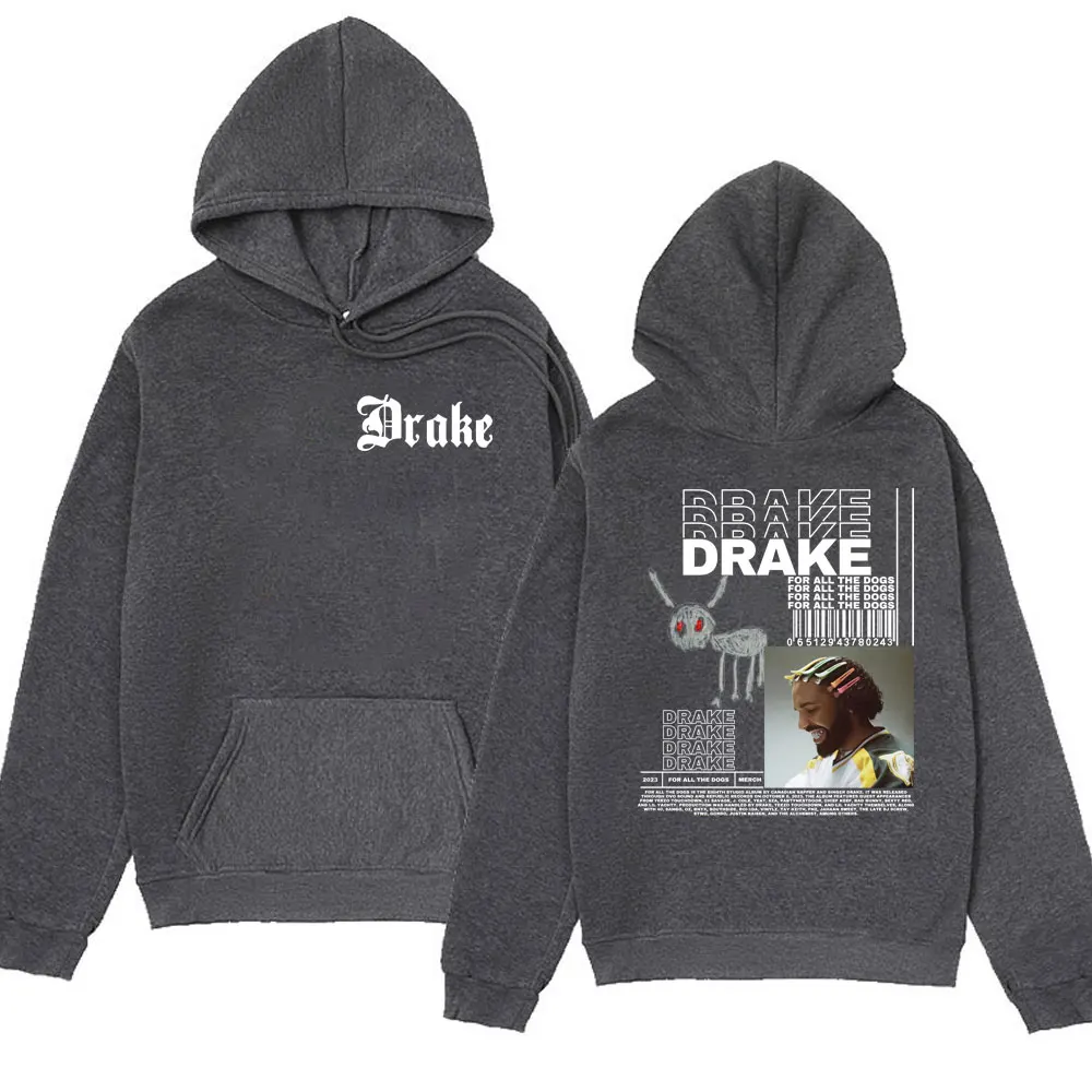 Hot Drake Vintage 90s Hoodie for All The Dogs Hooded Sweatshirts Men Women's Rapper Hip Hop Oversized Fleece Pullover Hoodies