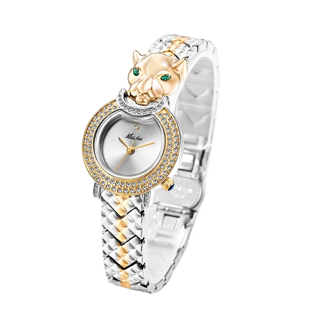 Luxury Leopard 18K Gold Plated Watch for Women Elegant Womens Quartz Watch Bling Iced Out Diamond Ladies Watch Relogio Feminino