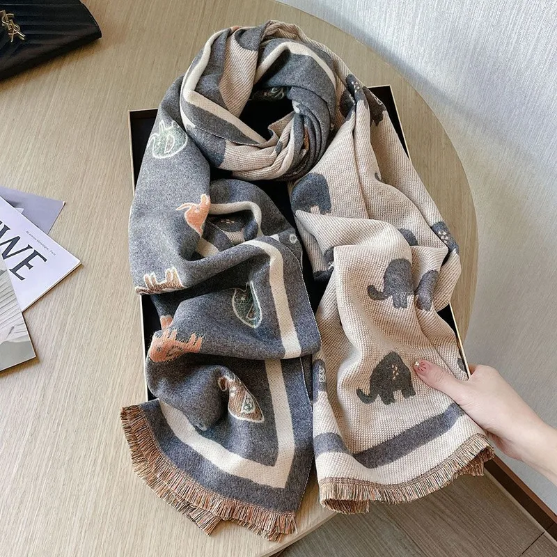 Temperamento femminile simpatico elefante finto cashmere morbido scialle invernale caldo Sciarpa coreana della marea_voghion.com