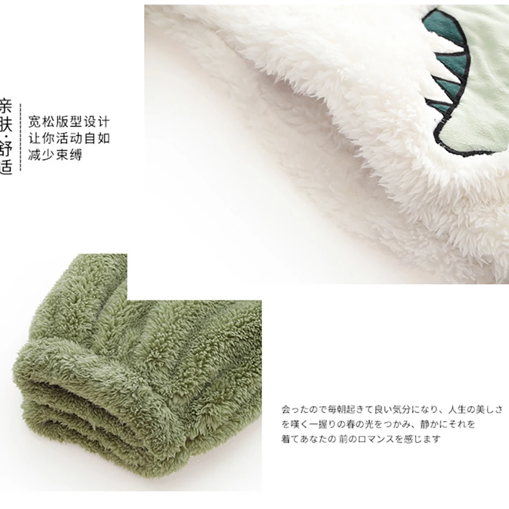 Thicken Flannel Hooded Warm Pajamas for Couples Cute Cartoon Dinosaur Women's Pajamas Set Men's Winter Sleepwear for Sleeping