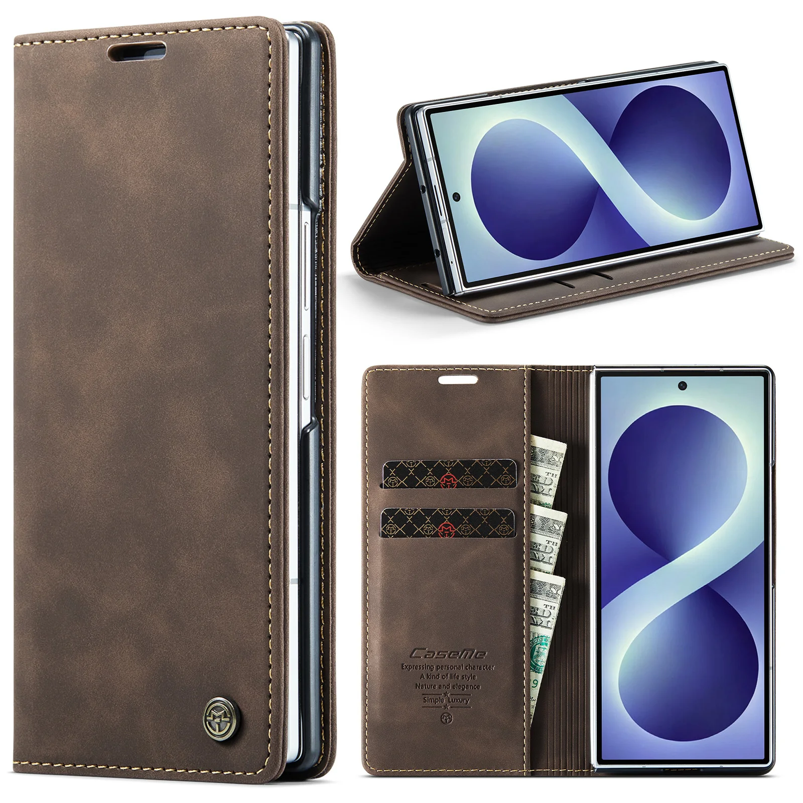 Premium Flip Leather Case with Card Slots & Kickstand - Universal