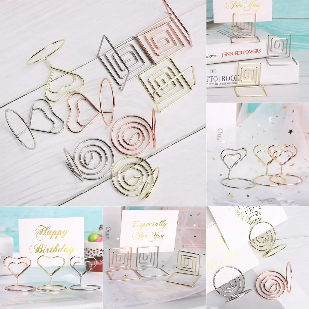 

Metallic Desktop Decoration Paper Clamp Ring Shape Heart Shape Table Numbers Holder Clamps Stand Place Card Photos Clips