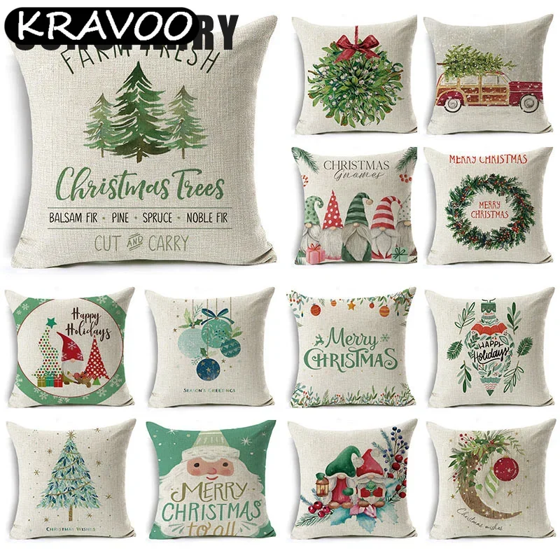 

Cartoon Christmas Pillow Case Linen Decoration Christmas Gift Cushion Cover Suitable For Car Sofa Pillowcase Funda Cojín 45x45cm