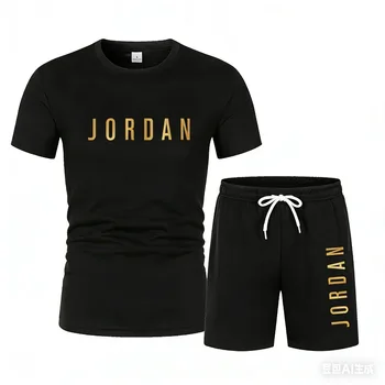 Loose Men's Summer Sporty Short Sleeve T-Shirt Shorts Set Casual Versatile Polyester Fabric Two-Piece Suit for Youth