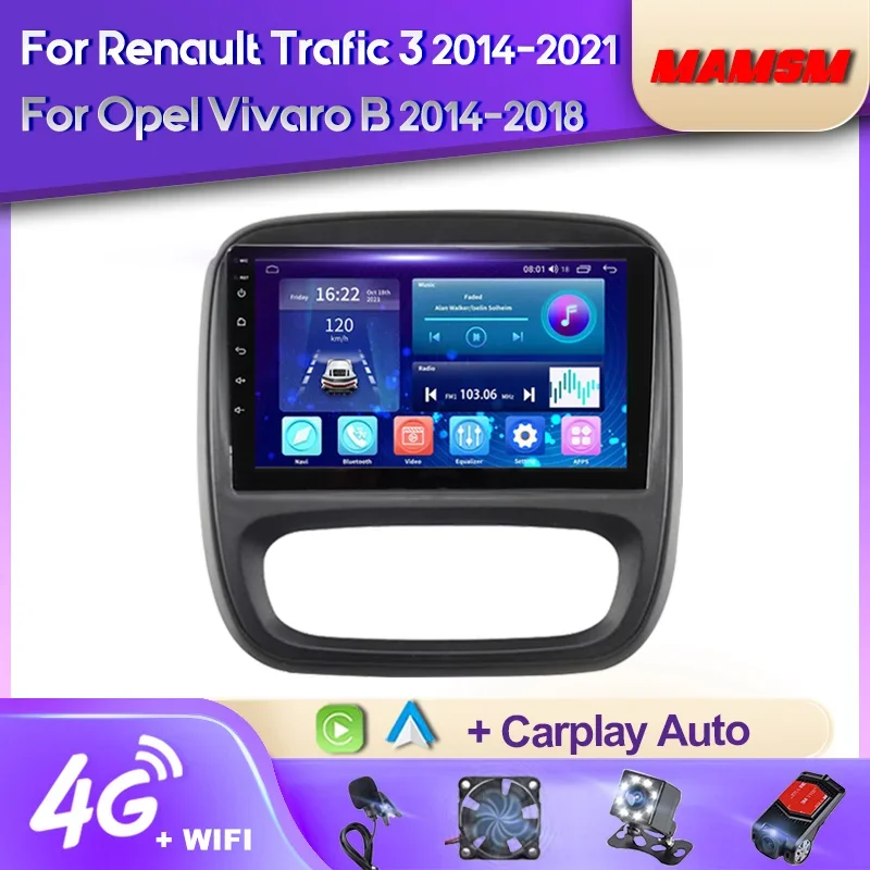 For Renault Trafic 2014-2023 2Din 9Inch Android System Autoradio Car GPS  Multimedia Radio Support Steering Wheel Control FM