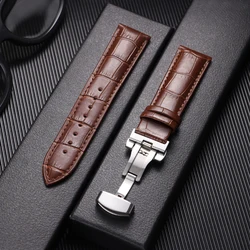 Luxurious Genuine Calfskin Leather Watchband with Butterfly Buckle Closure - 13mm (Brown)