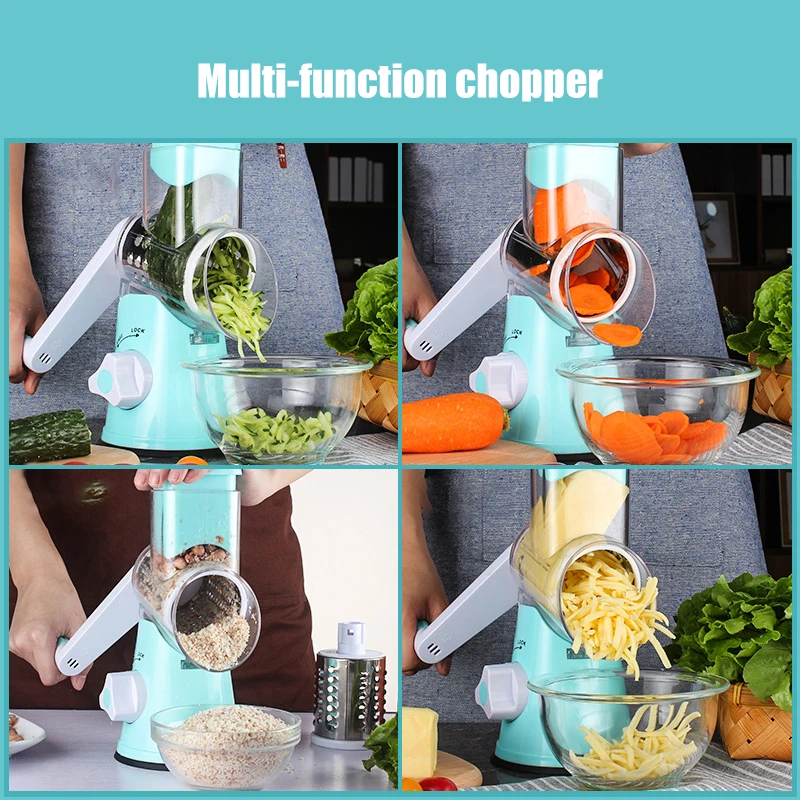 Multifunction Rotary Cheese Grater 3 Blades Spiral Slicer