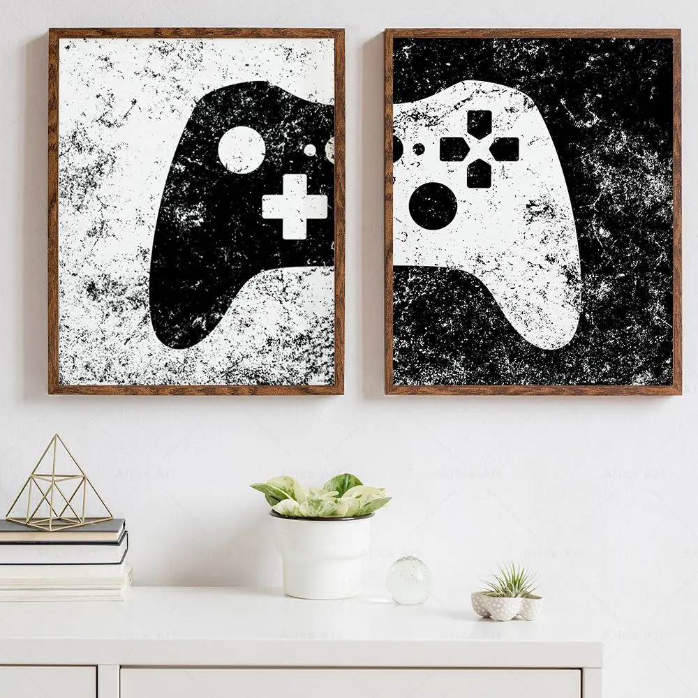 

Vintage Gamepad Canvas Painting Boys Game Posters Black and White Joystick Wall Art Prints Pictures Kids Room Decor Gamer Gift