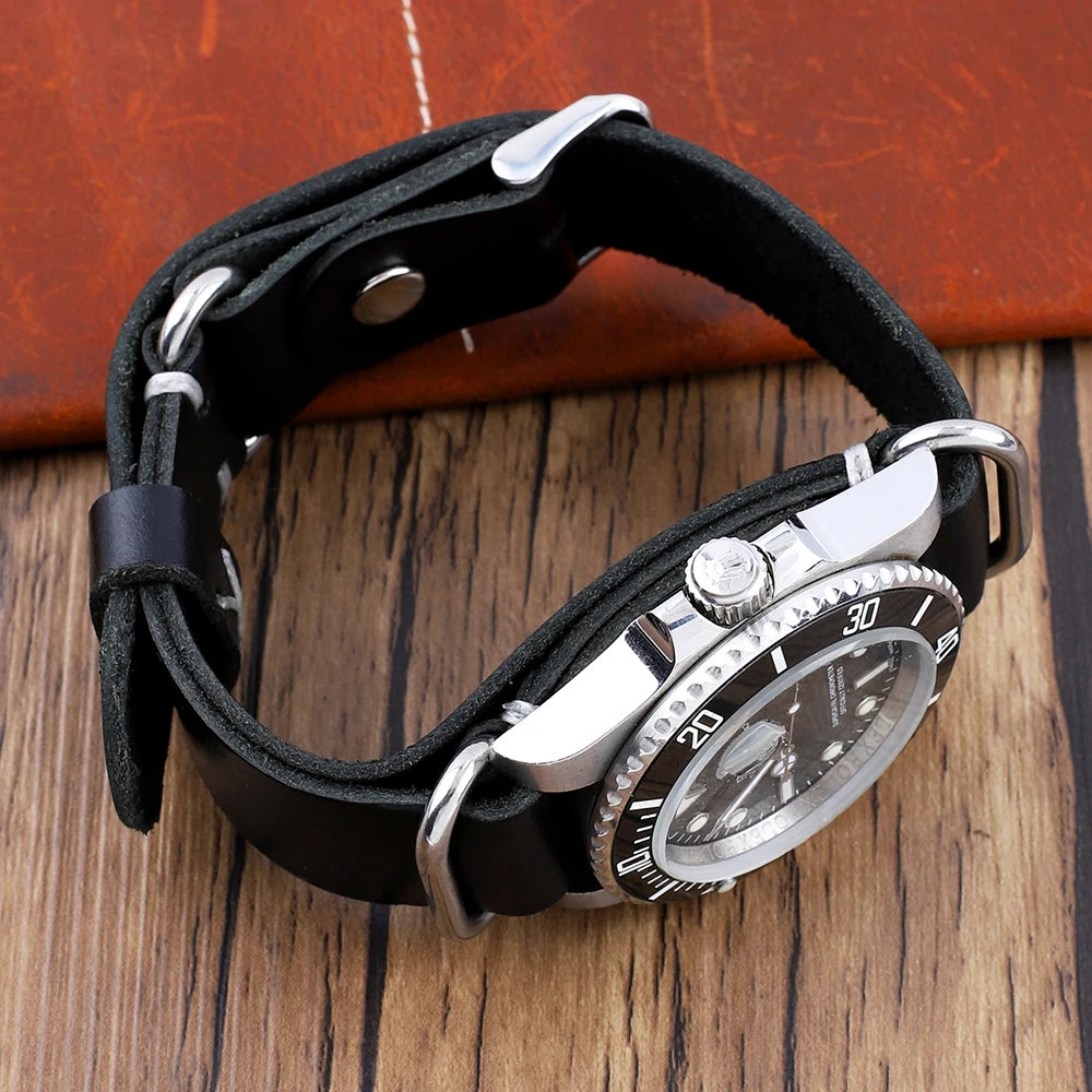 Premium Leather Watch Strap with Stainless Steel Buckle - Universal Replacement Strap
