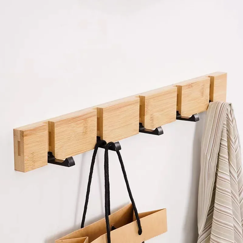 Foldable Bamboo Rack Aluminum Hooks Wall-mounted Shelf Room Organization No Need Drill Coat Hat Clothing Hanger