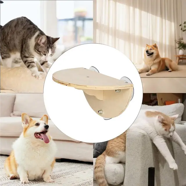 Cat Window Perch Space Saving Window Cat Seat Kitten Climbing Wood Window Shelf with 3 Suction Cups Cats Play Climb Seat for 4
